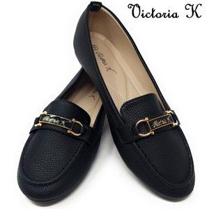 Women's Loafer Buckle Slip On Flats, BT-3039 Black